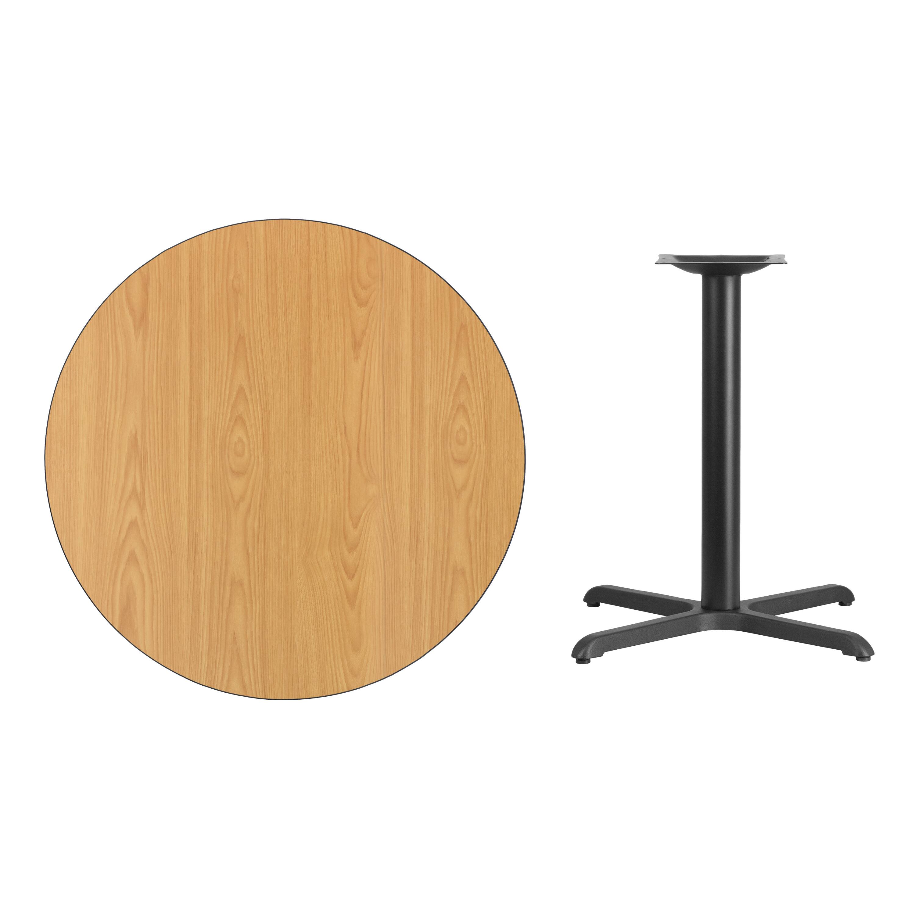 Alt View 2. Emma + Oliver - 36" Round Laminate Table Top with 30"x30" Table Height Base - Natural.