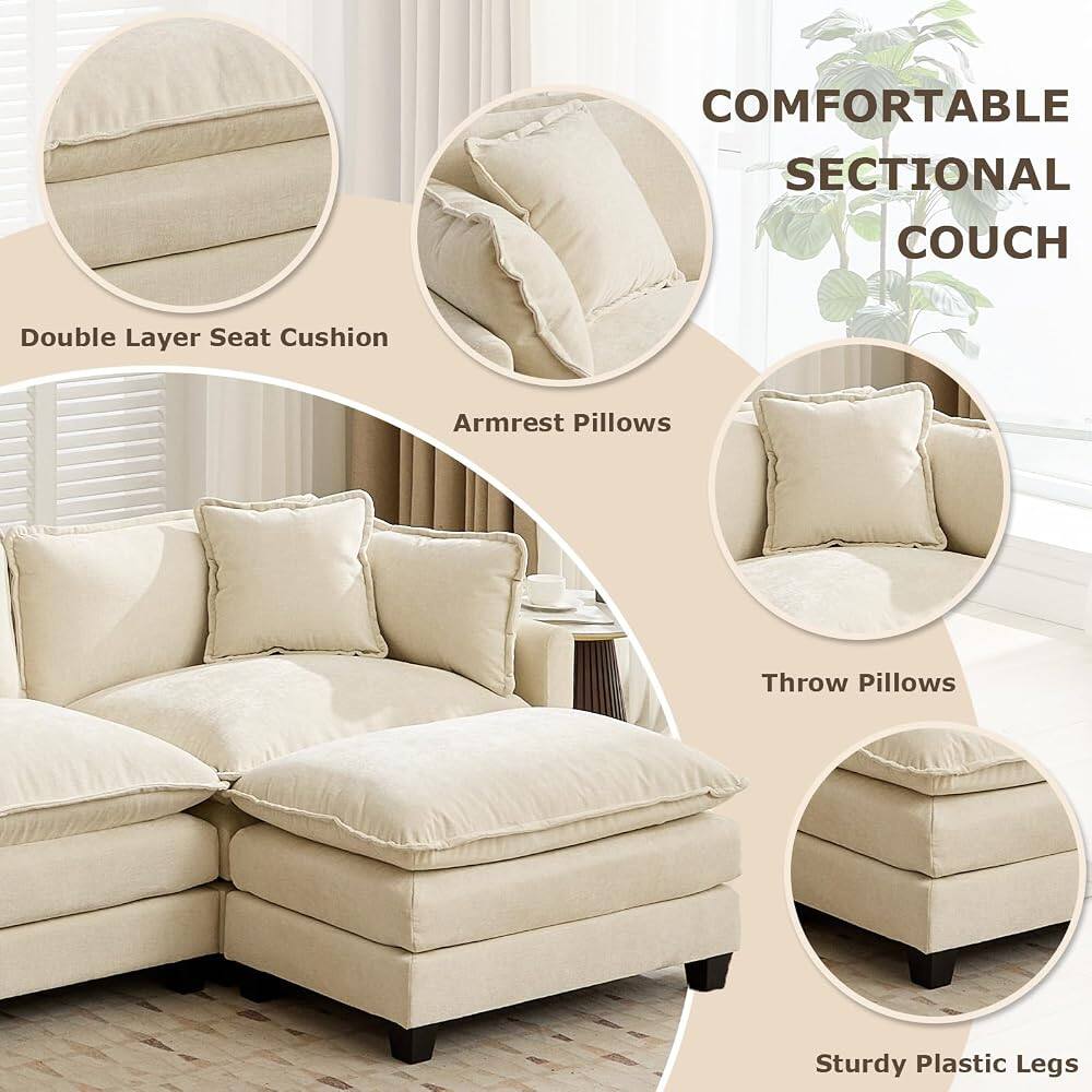 COMFORTABLE SECTIONAL COUCH

- Double Layer Seat Cushion
- Armrest Pillows
- Throw Pillows
- Sturdy Plastic Legs