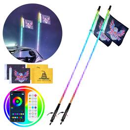 VEVOR - 2 PCS 3FT Whip Light,APP & RF Remote Control Led Whip Light,Waterproof 360°Spiral RGB Chasing Lighted Whips with 4 Flags - White