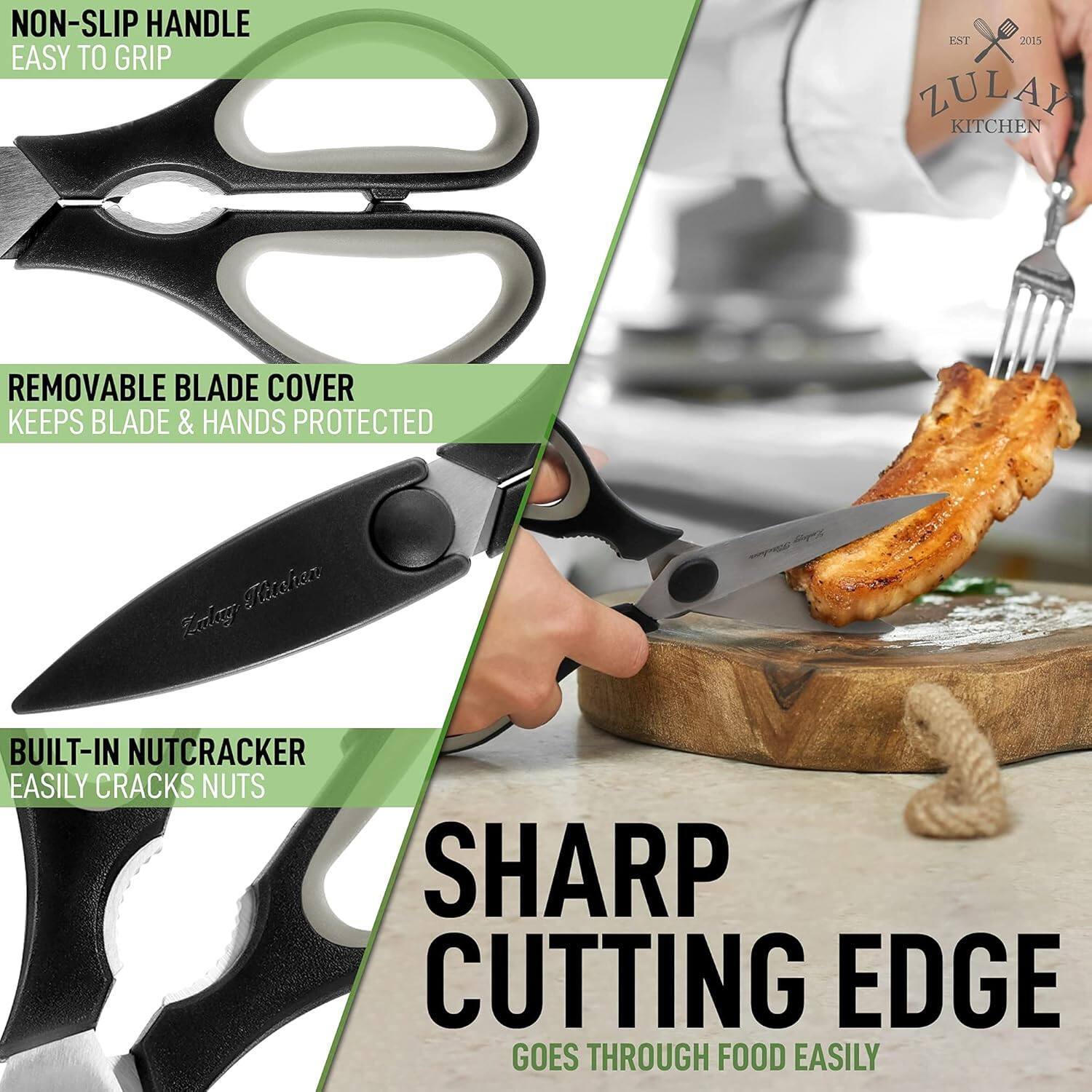 NON-SLIP HANDLE  
EASY TO GRIP  

REMOVABLE BLADE COVER  
KEEPS BLADE & HANDS PROTECTED  

BUILT-IN NUTCRACKER  
EASILY CRACKS NUTS  

SHARP CUTTING EDGE  
GOES THROUGH FOOD EASILY  

EST 2015  
ZULAY KITCHEN