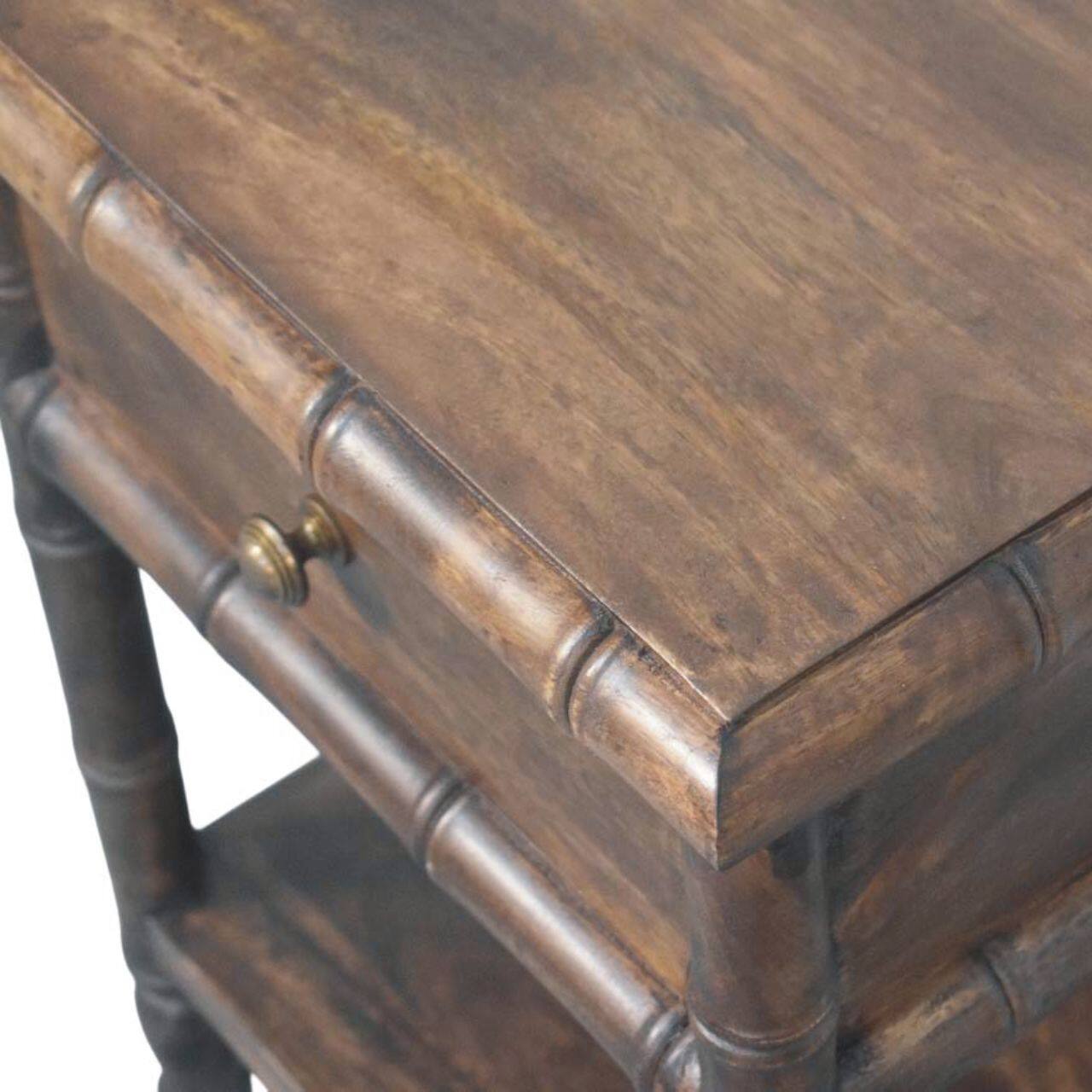 Alt View 1. Artisan Furniture - Artisan Furniture Solid Wood Bamboo Carved Bedside Table, 1 Drawer, Brown - Brown.