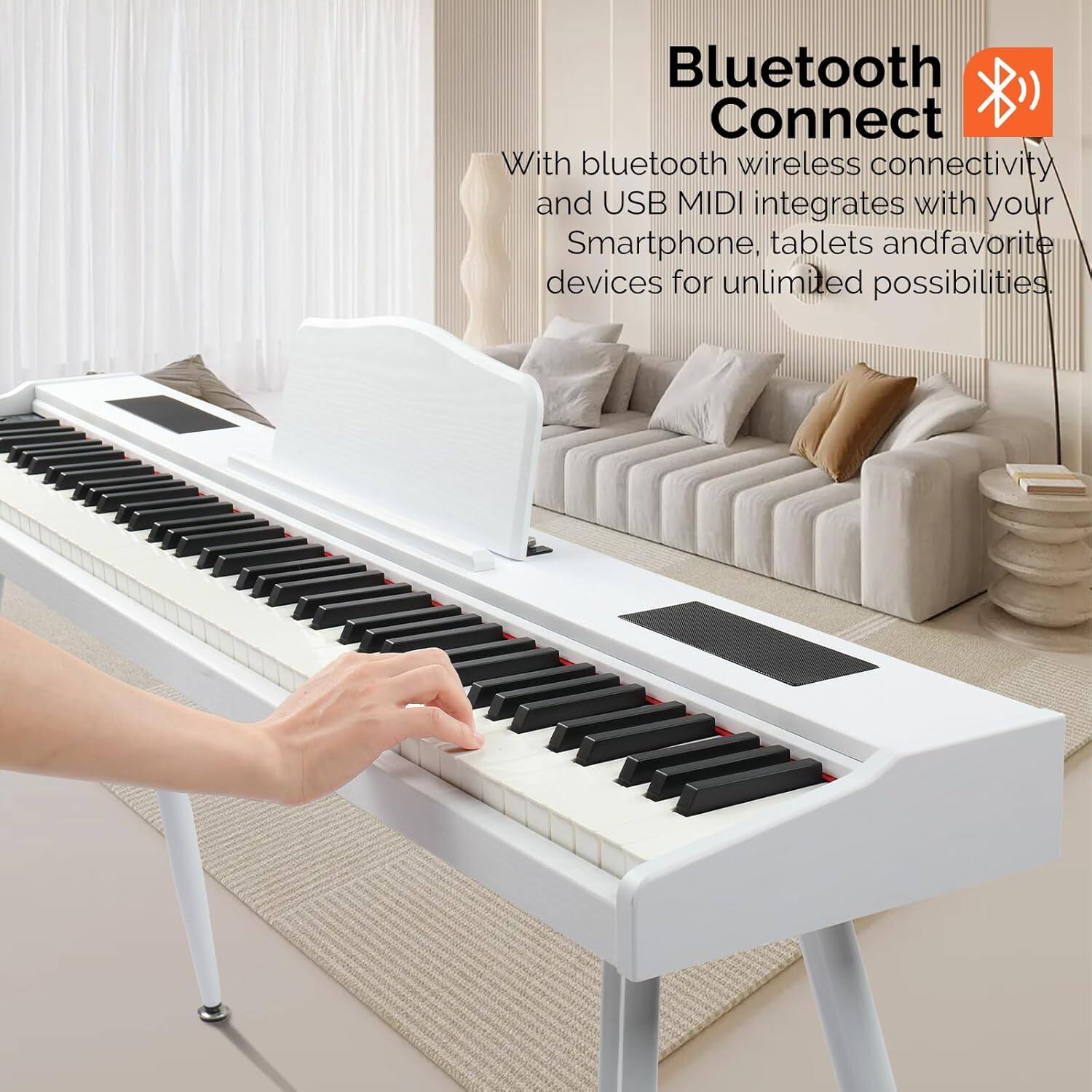Bluetooth Connect

With bluetooth wireless connectivity and USB MIDI, integrates with your Smartphone, tablets and favorite devices for unlimited possibilities.