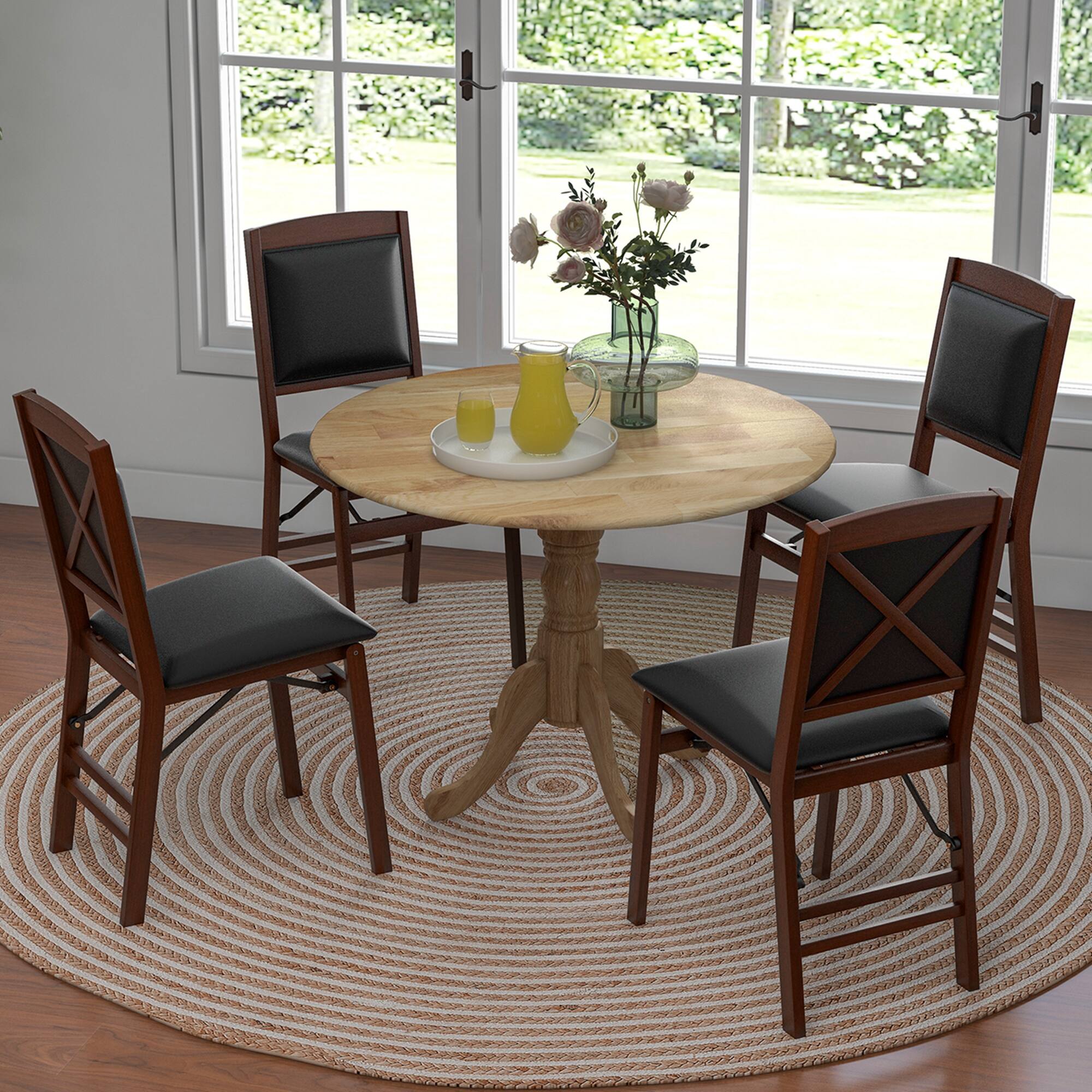 Alt View 1. Costway - Rustic Dining Table Wooden Dining Table with Round Tabletop & Curved Trestle Legs - Natural.