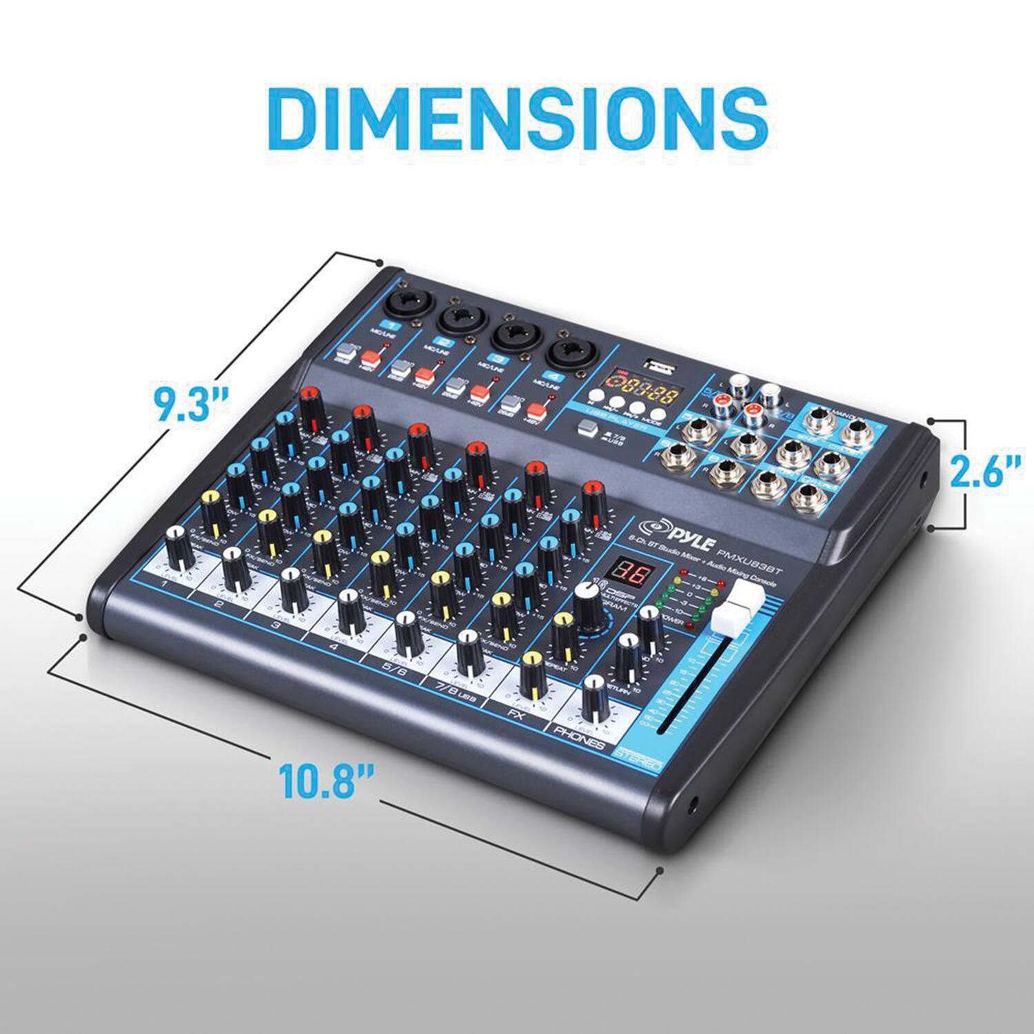 8-Channel Bluetooth Studio Mixer - USB, DSP, Phantom Power, DJ/Studio Use