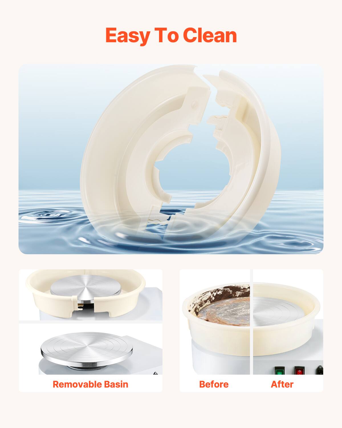 Easy To Clean
Removable Basin
Before
After