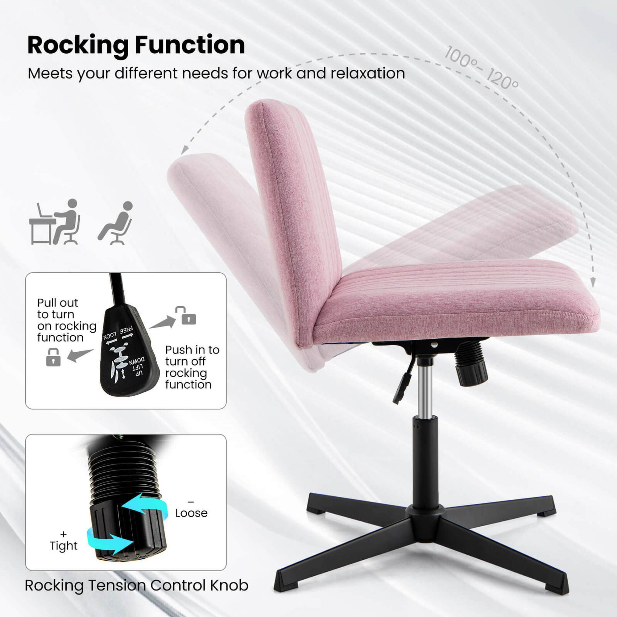 Rocking Function: Meets your different needs for work and relaxation. Pull out to turn on rocking function. Push in to turn off rocking function. Rocking Tension Control Knob: Loose + Tight.