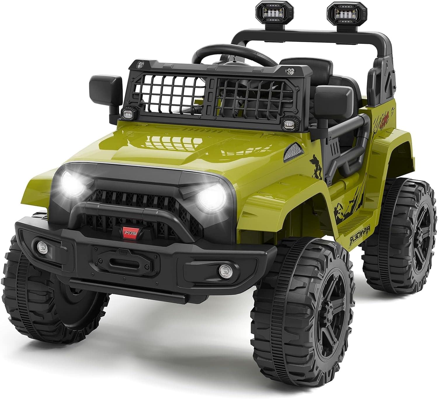 Homhougo - 12V Kids Ride On Car with Parent Remote, 4-Wheel Suspension, Bluetooth Music, LED Lights, 3 Speeds, Green