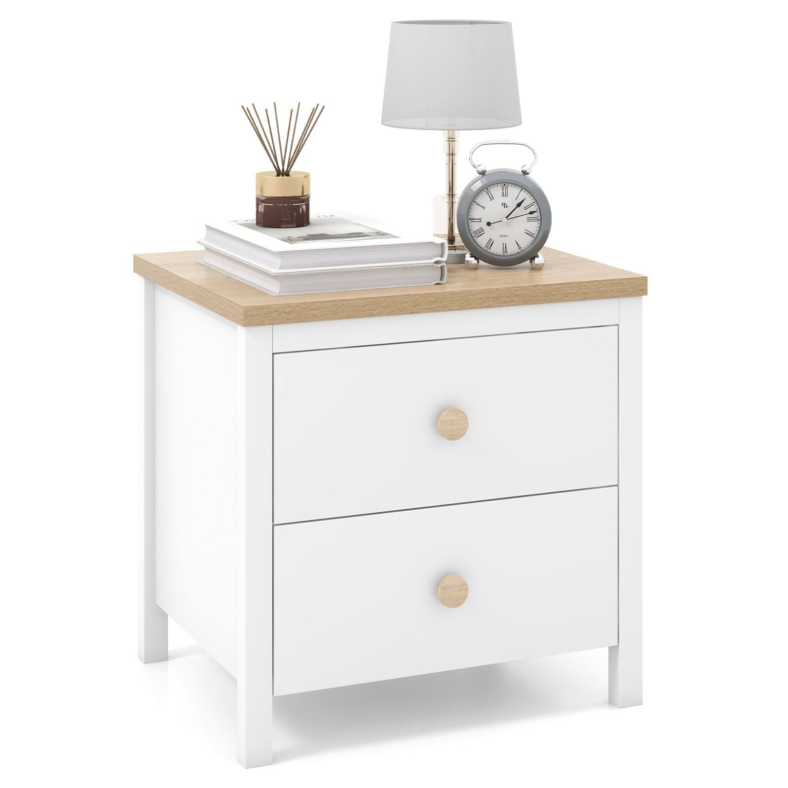 Alt View 4. Boyel Living - White 2-Drawer Nightstand with Rubber Wood Legs - White.