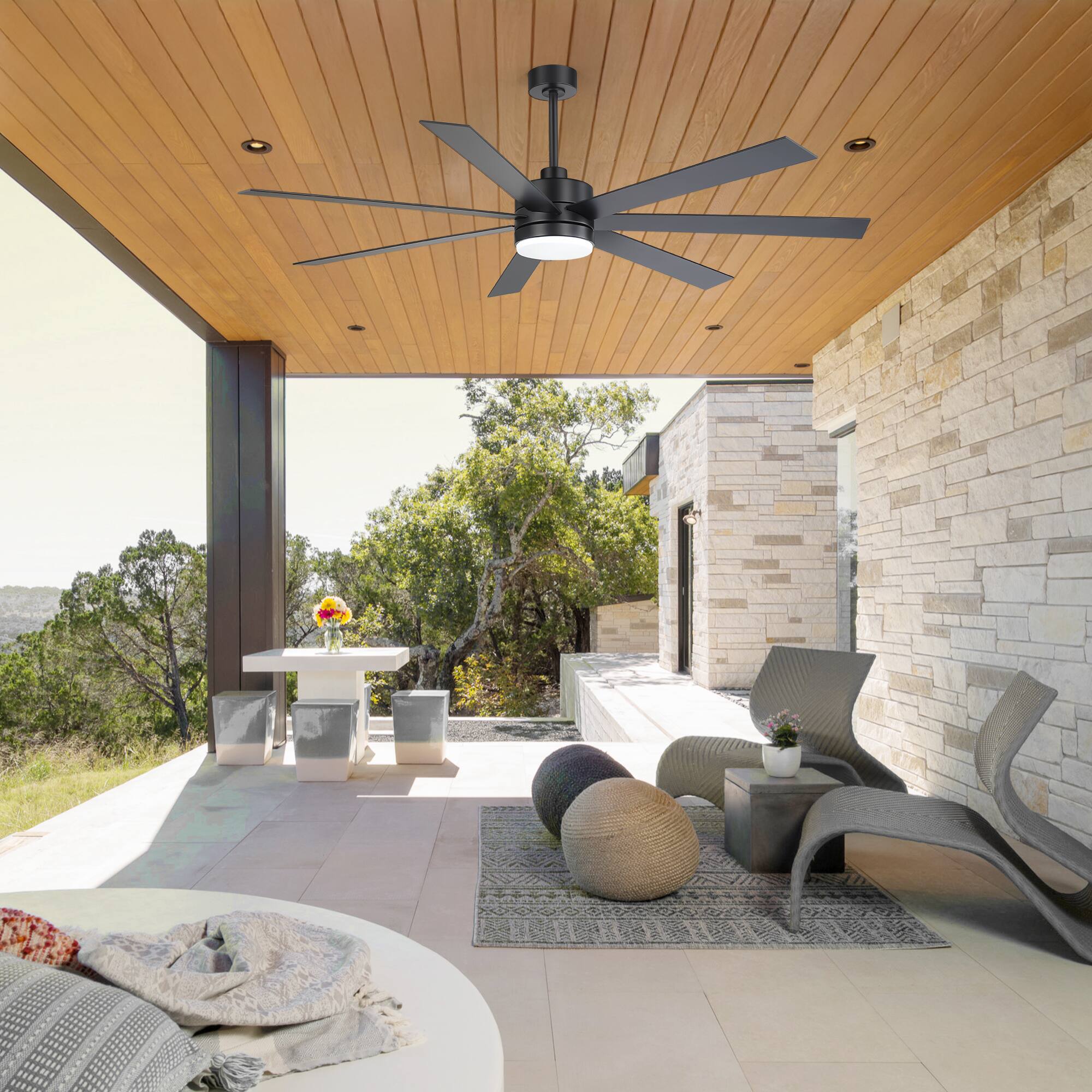 Alt View 6. Breezary - 72-Inch LED Ceiling Fan - 7 Blades, 24W LED Light, DC Motor, 6 Speeds, Memory Function, Remote Control, Timer, Downrods - Black.