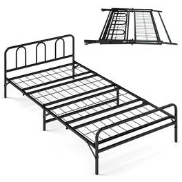 Costway - Twin Foldable Bed Frame with Headboard & Footboard, Under-Bed Storage for Dorm - Black