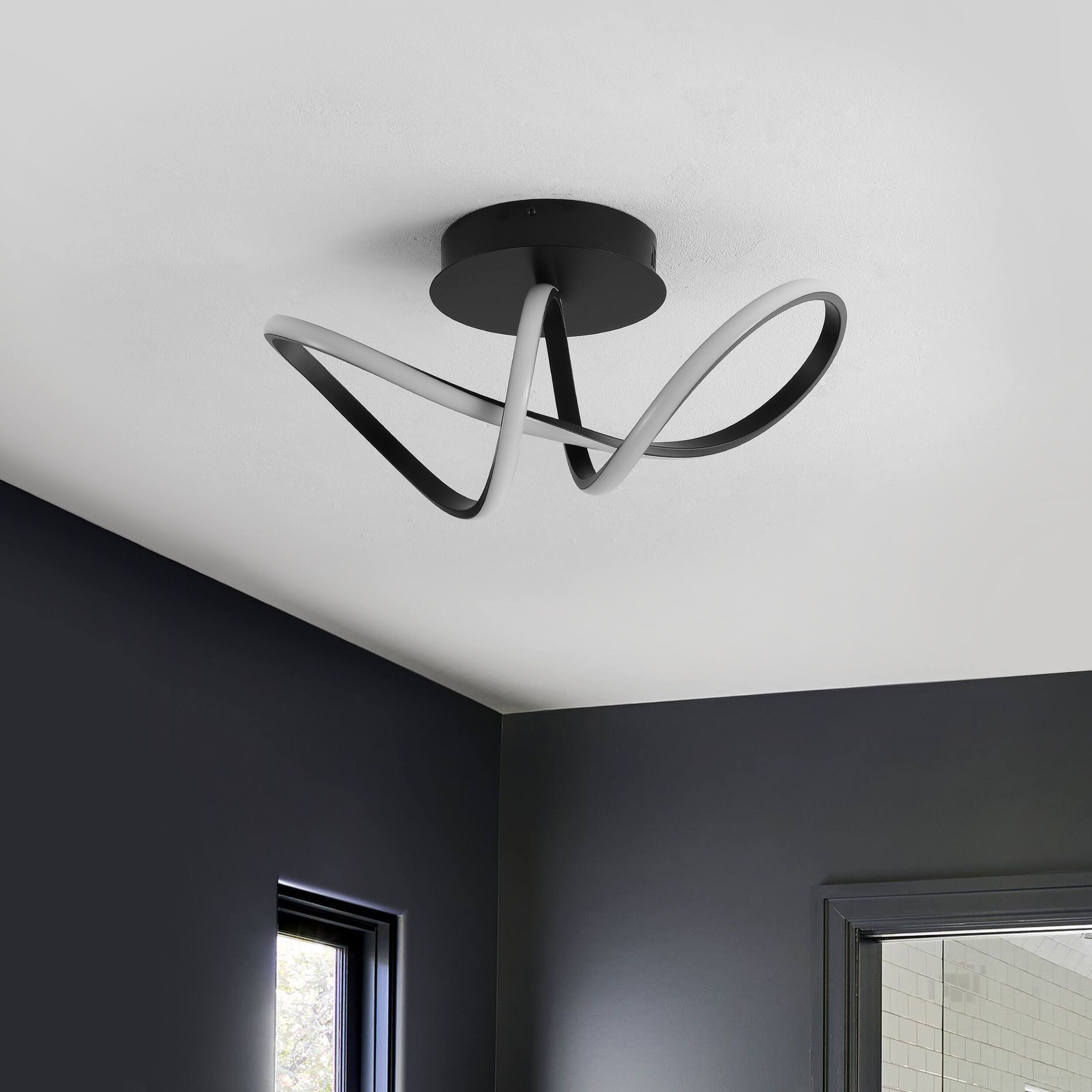 Alt View 5. Jonathan Y - Chantelle 19.5" 1-Light Modern Minimalist Aluminum Loop Integrated LED Semi Flush Mount, Black - Black.