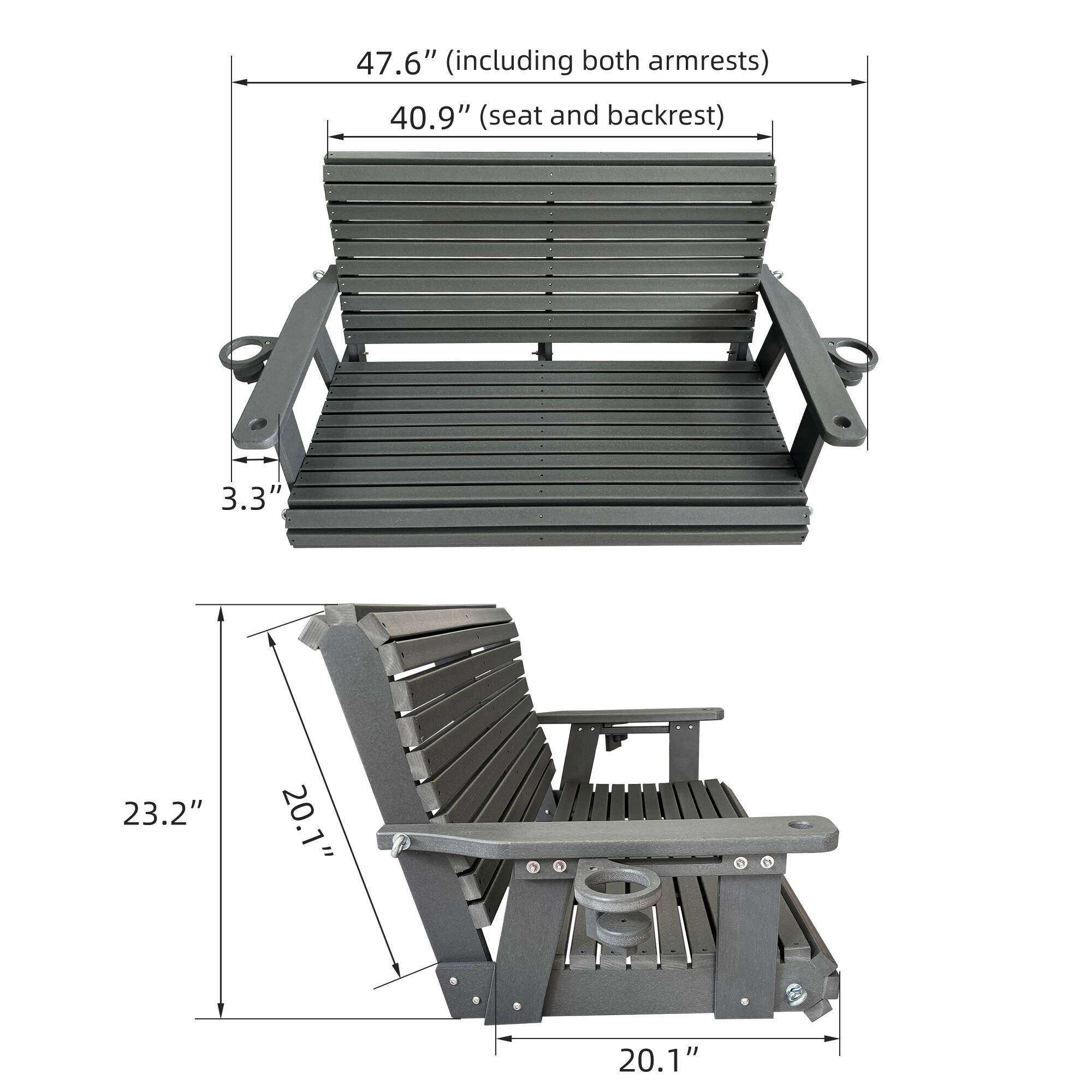 47.6" (including both armrests)  
40.9" (seat and backrest)  
3.3"  
23.2"  
20.1"  
20.1"