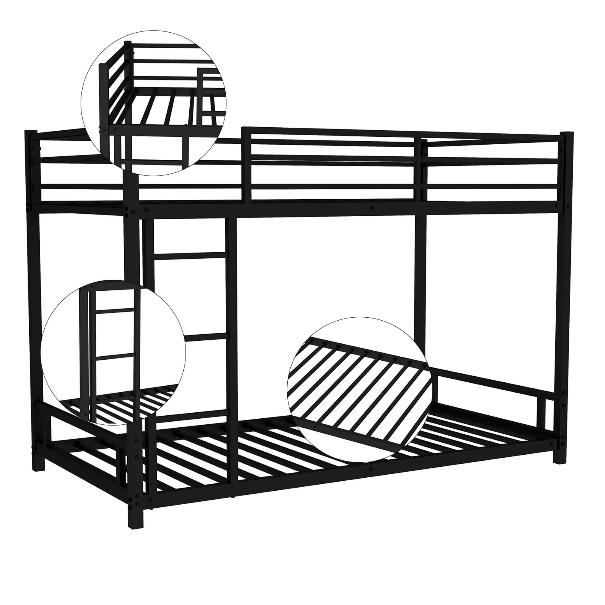 Alt View 6. GOODSILO - Sturdy Twin over Twin Metal Bunk Bed with Safety Guardrail and Convertible Design for Space-Saving Bedroom Solutions - Black.
