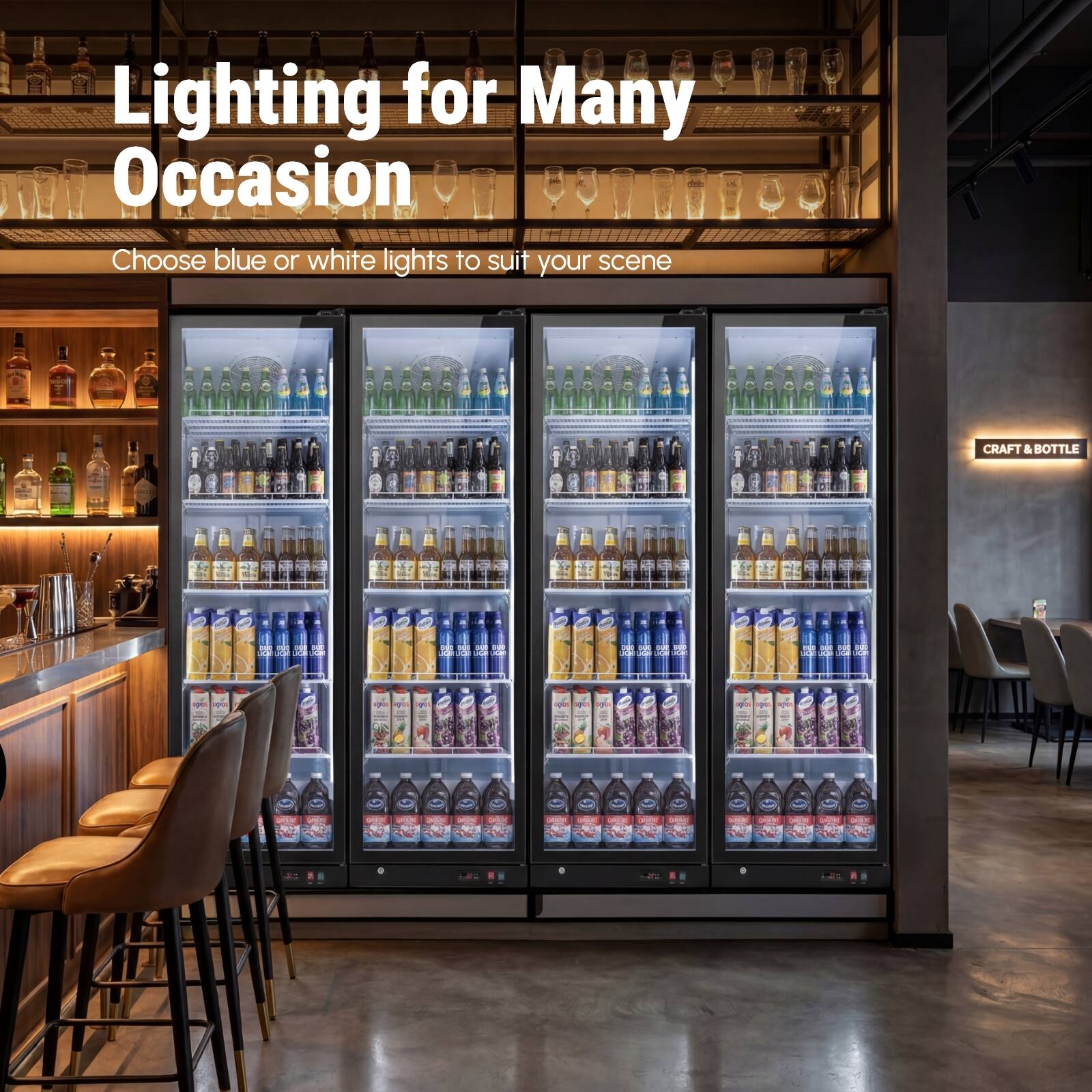 Lighting for Many Occasion  
Choose blue or white lights to suit your scene  
CRAFT & BOTTLE