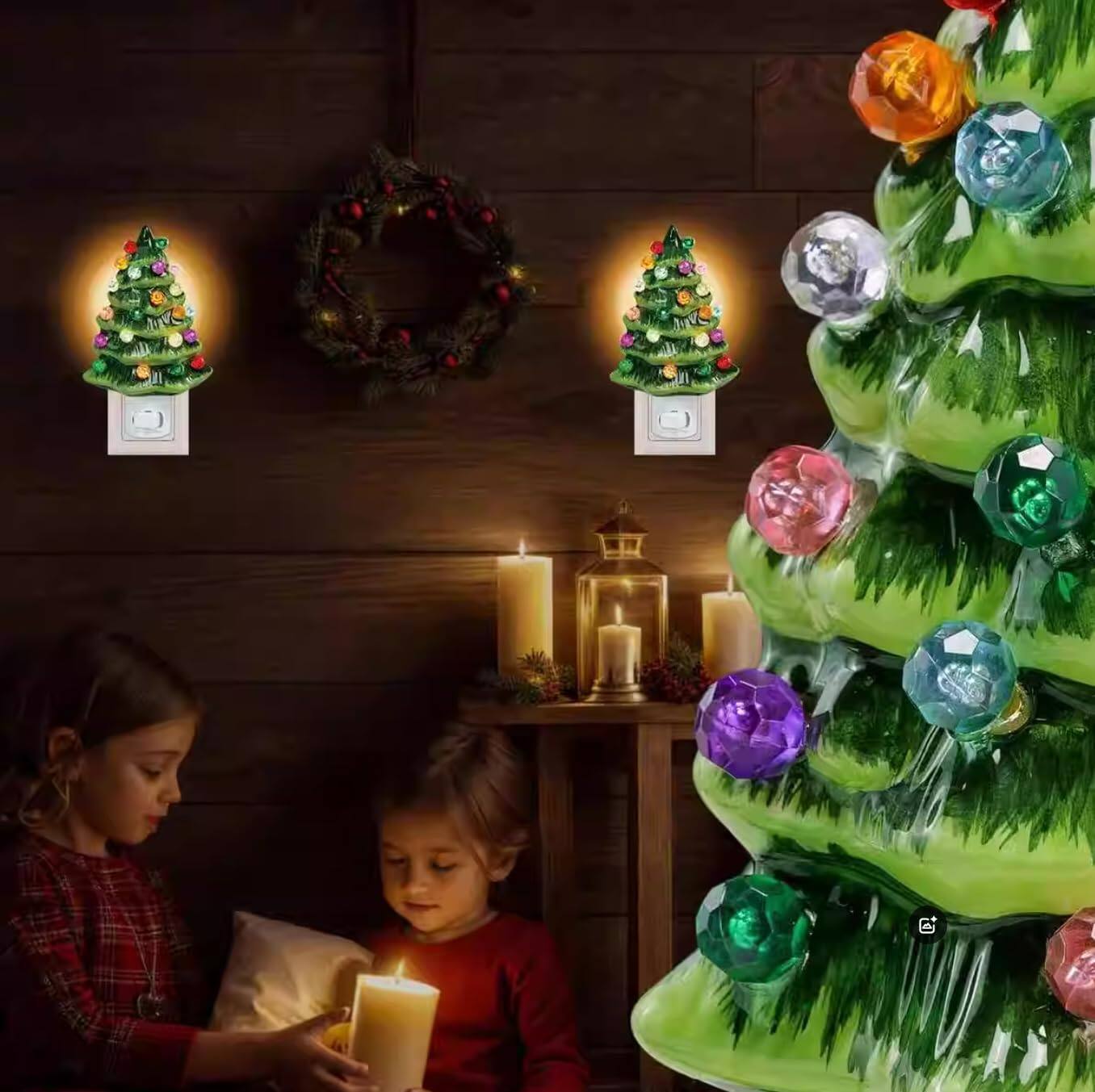 Back. ACJPR - Christmas Tree Night Light, Plug-In, LED, Indoor Holiday Decor - ‎Green.