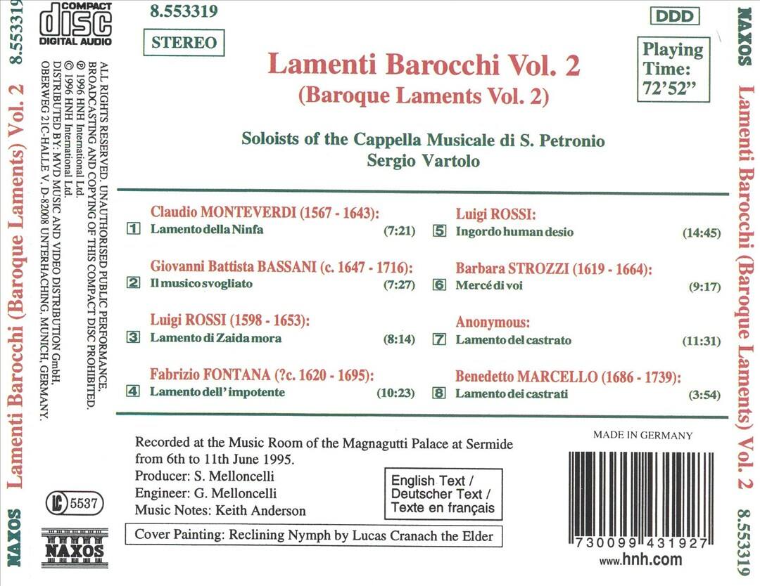 Back. Lamenti Barocchi, Vol. 2 [CD].