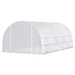 Outsunny - x 10' x 7' Walk-In Tunnel Greenhouse with Zippered Door & 8 Mesh Windows, Large Garden Green House Kit - White