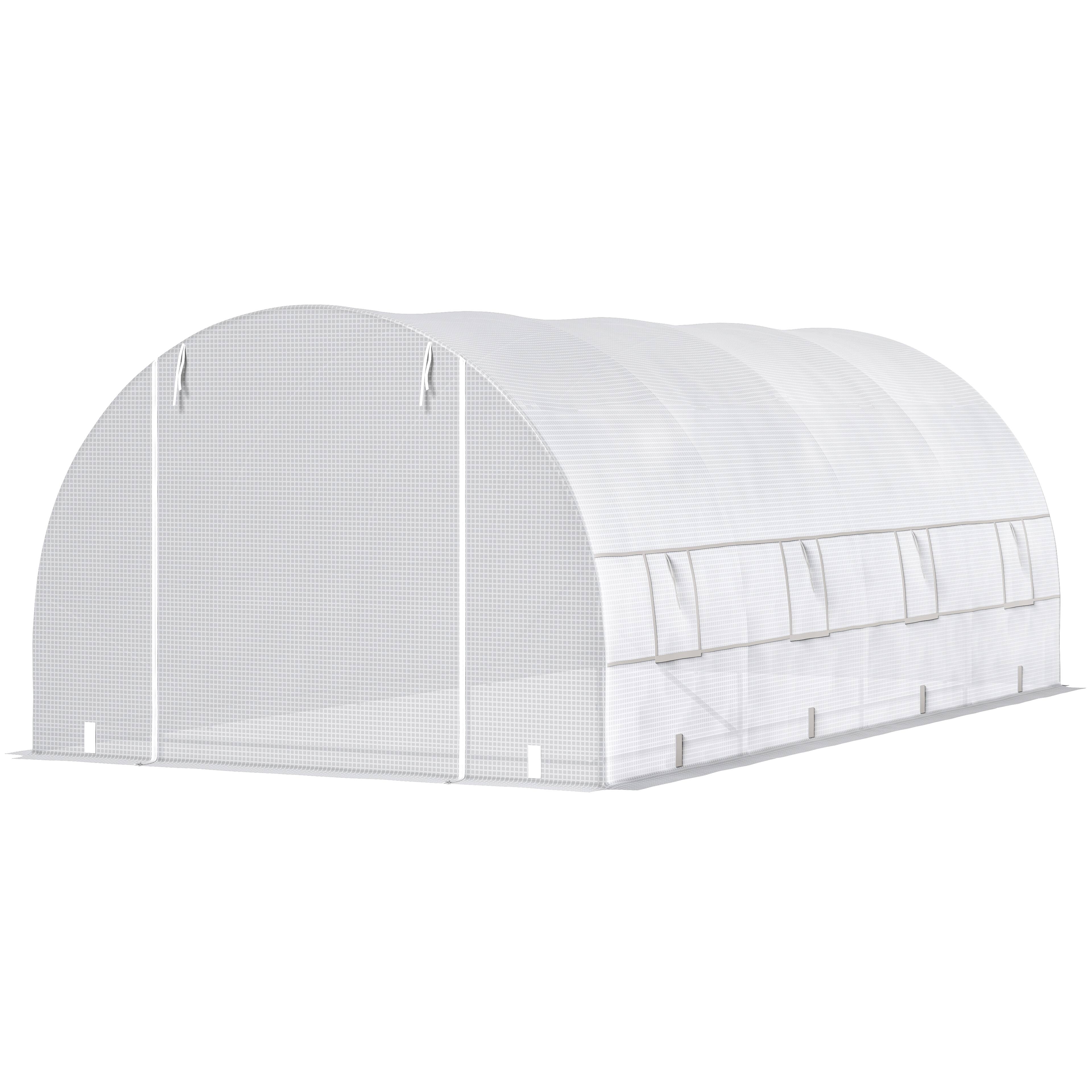 Front. Outsunny - x 10' x 7' Walk-In Tunnel Greenhouse with Zippered Door & 8 Mesh Windows, Large Garden Green House Kit - White.