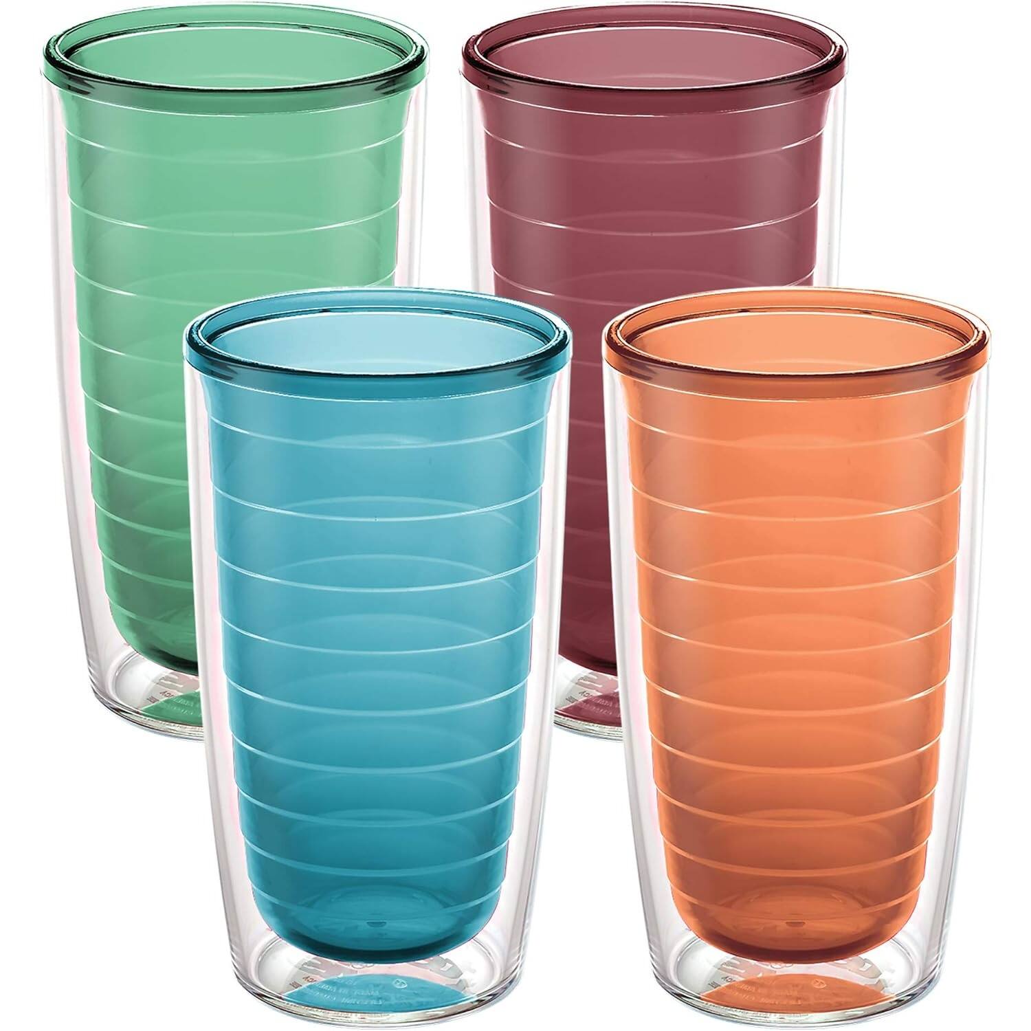 Front. PARKER SLATER - 4-pack 16oz double wall insulated tumblers, travel cups keep drinks hot or cold, reusable, assorted colors. - Assorted.