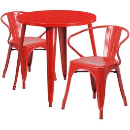 Flash Furniture - Conrad Commercial Grade 30" Round Metal Indoor-Outdoor Table Set with 2 Arm Chairs - Red