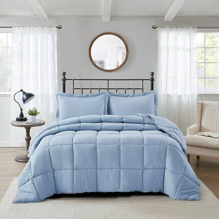 Front. Hivvago - Queen Size Blue 3 Piece Microfiber Reversible Comforter Set - Blue.