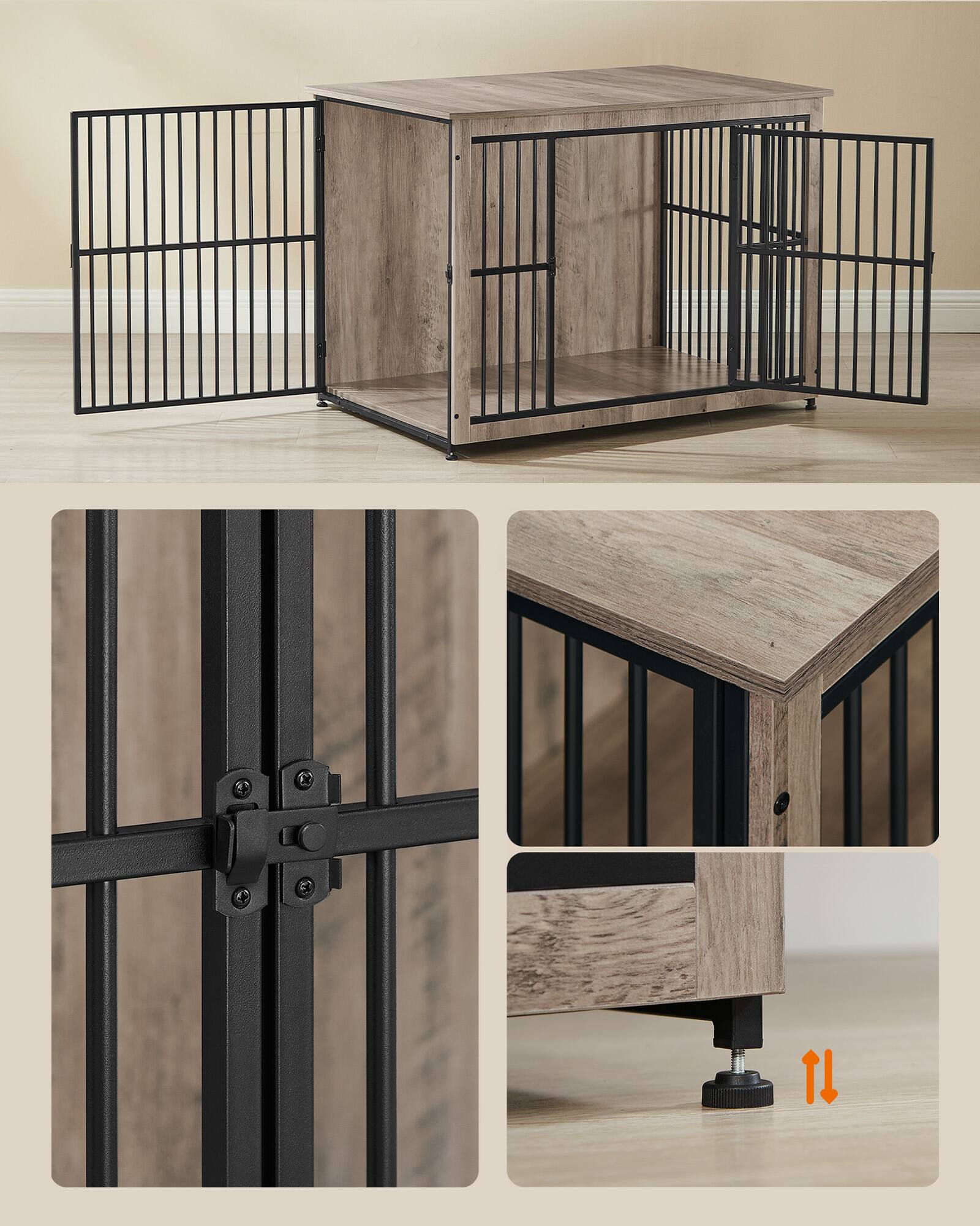 Alt View 3. Songmics Home - Wooden Dog Crate Furniture, Side End Table, Modern Kennel for Dogs Indoor up to 70 lb - Greige.
