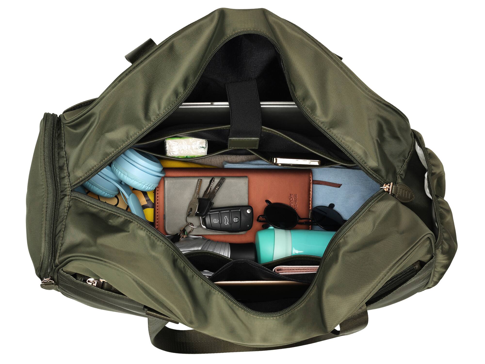 Left. Elle - ELLE Wayfarer 40L Monogram Weekender Duffel Bag | Olive Green - Olive Green.