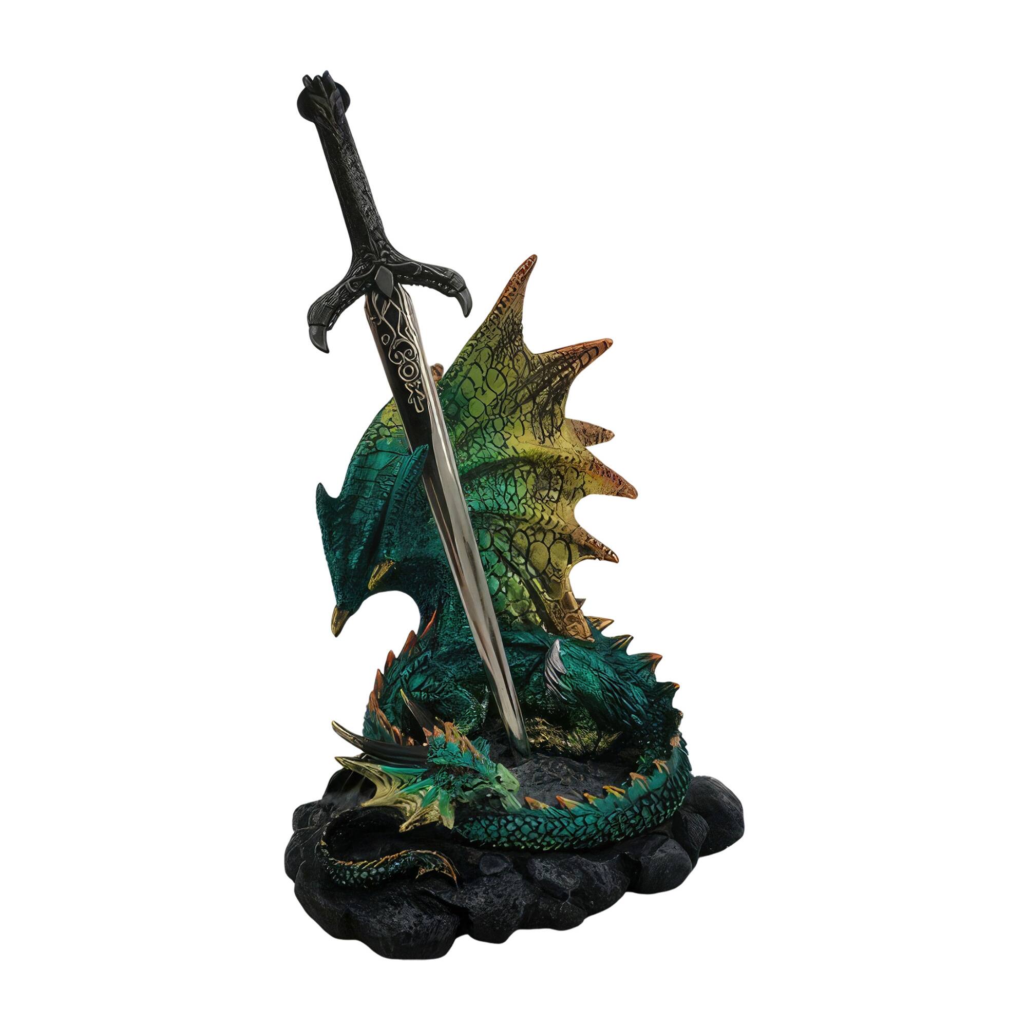 FC Design - 5.75"H Dragon Guarding Sword Figurine Statue Office/Computer Desk Tabletop Medieval Gaming Home Decor Gift - Multi-Color