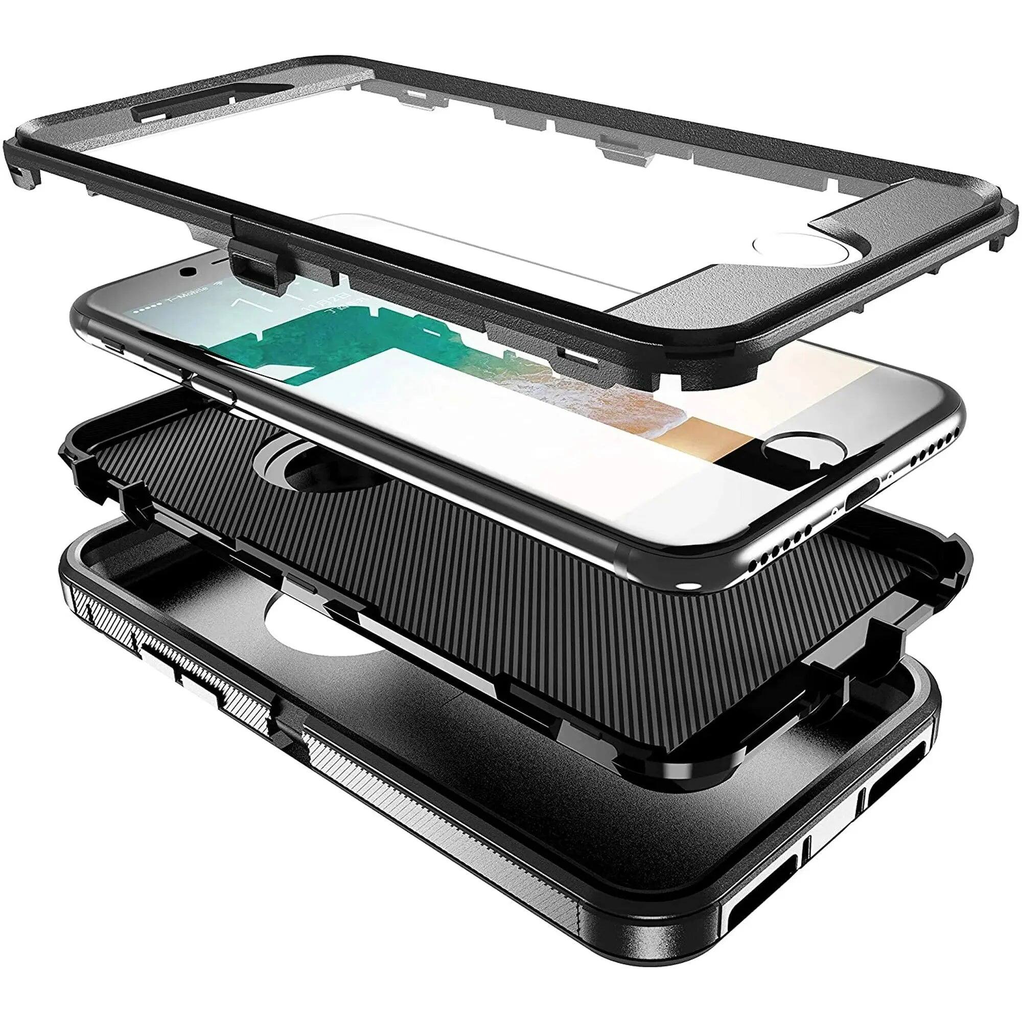 Back. Entronix - Entronix Case for iPhone 8 Plus/7 Plus - Triple-Layer Heavy Duty Protection - Black.