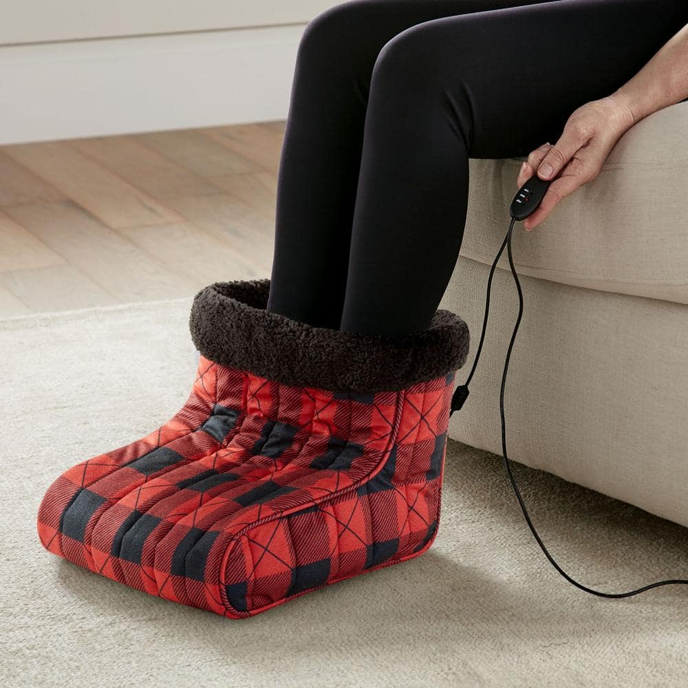 Shavel Home Products - Luxurious Micro Flannel Heated Foot Warmer for Ultimate Comfort - Red