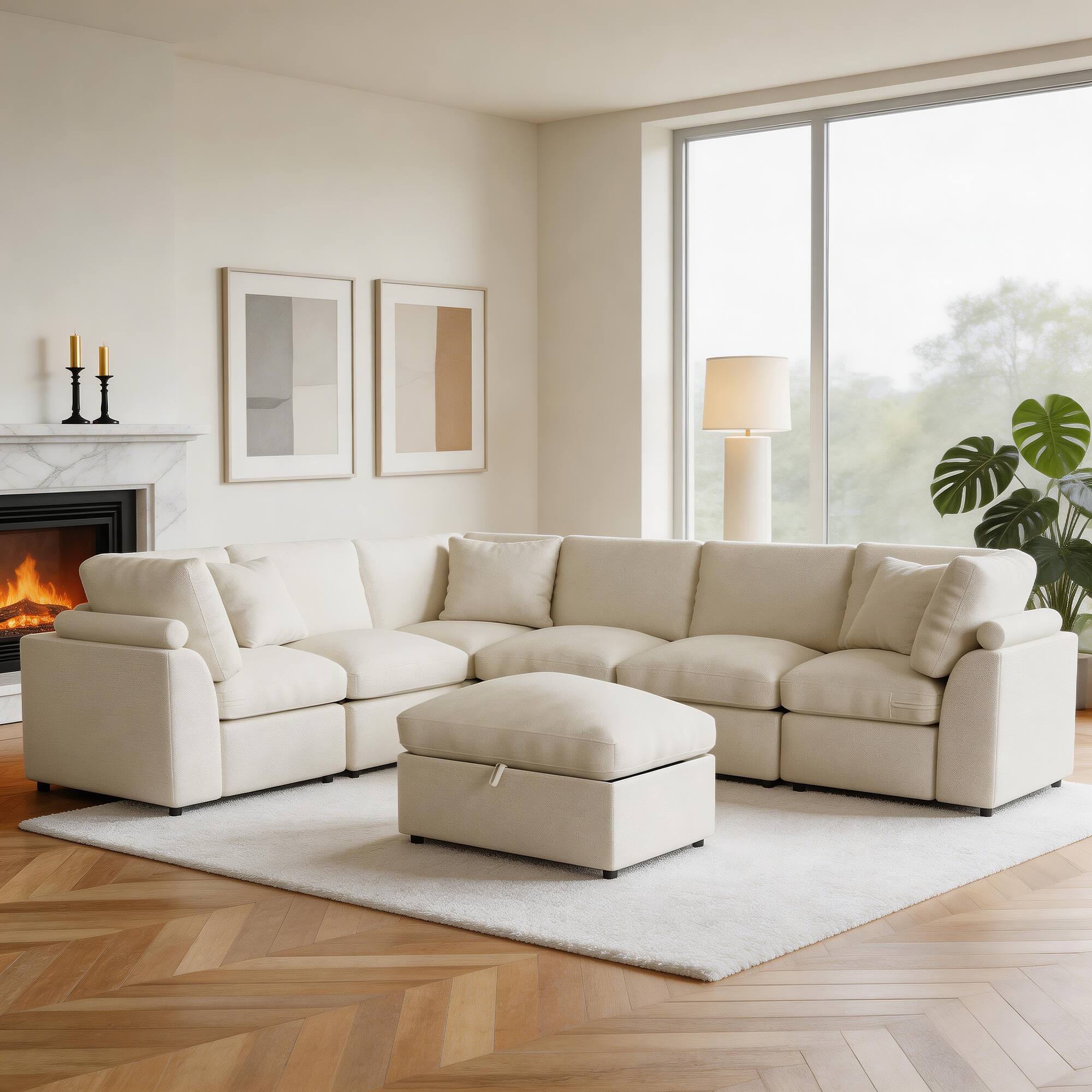 Alt View 7. KERDOM - 6-7 Seater Oversized Sectional Sofa for Big Family, Fabric Modular U Shaped Sofa Cloud Corner Couch with Storage Ottoman - Beige.