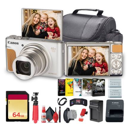 Canon 40x Optical Zoom - SX740 HS
64GB SD Card
Canon Battery Charger
Canon Battery Pack
Canon Lens Cleaning Kit
Canon Tripod
Canon Camera Bag
PaintShop Pro
VideoStudio
Painter Essentials
AfterShot Pro 3