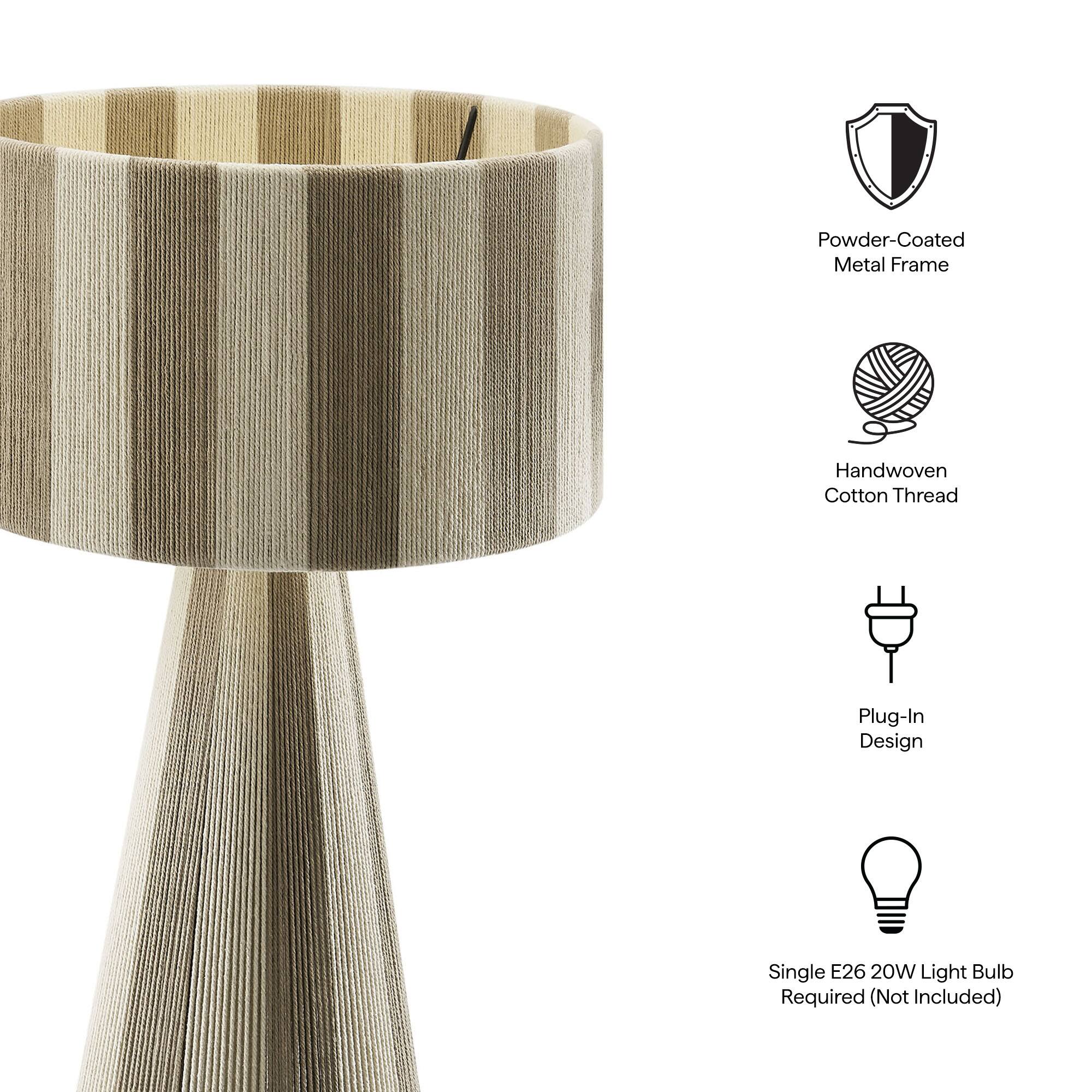 Powder-Coated Metal Frame  
Handwoven Cotton Thread  
Plug-In Design  
Single E26 20W Light Bulb Required (Not Included)