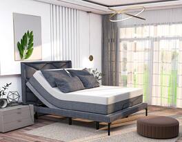 Renanim - SFE Twin XL Adjustable Bed Frame with 12" Hybrid Mattress, Massage, USB, Remote & UnderBed Light - Electric Bed - Gray