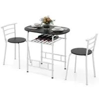 Costway 3 Piece Dining Set Table 2 Chairs Bistro Pub Home Kitchen Breakfast Furniture Black with Sliver Leg - Black/Silver - Front_Zoom