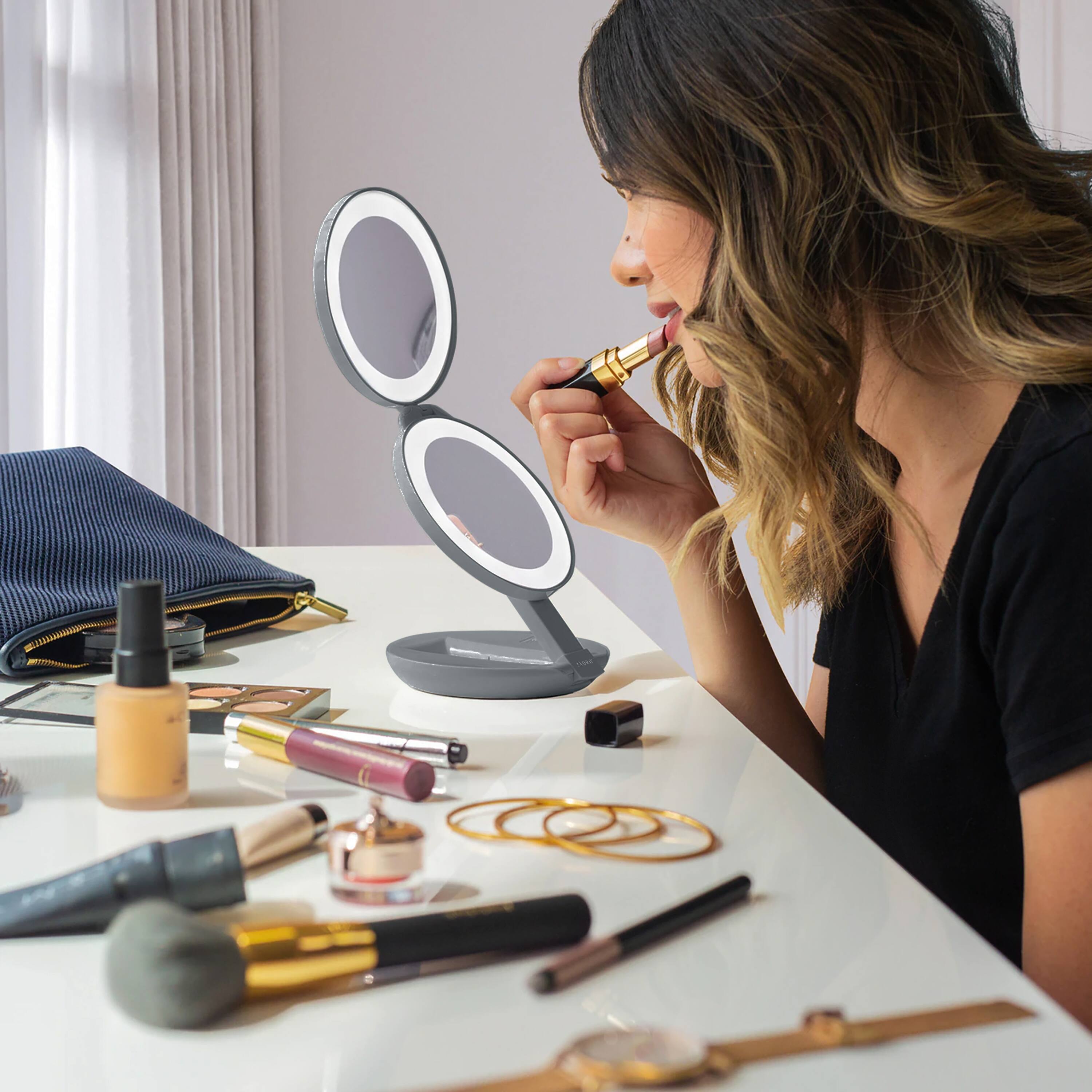 Alt View 1. Zadro - Compact Lighted Travel Mirror with 10X/1X Magnifications and LED Illumination - Blush Pink.