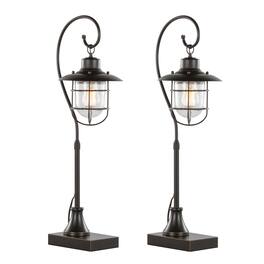 Loheer - Oil Rubbed Task Lamp with Clear Glass Shade Set of Two 35 Inch Contemporary Metal Desk Lamps - Bronze