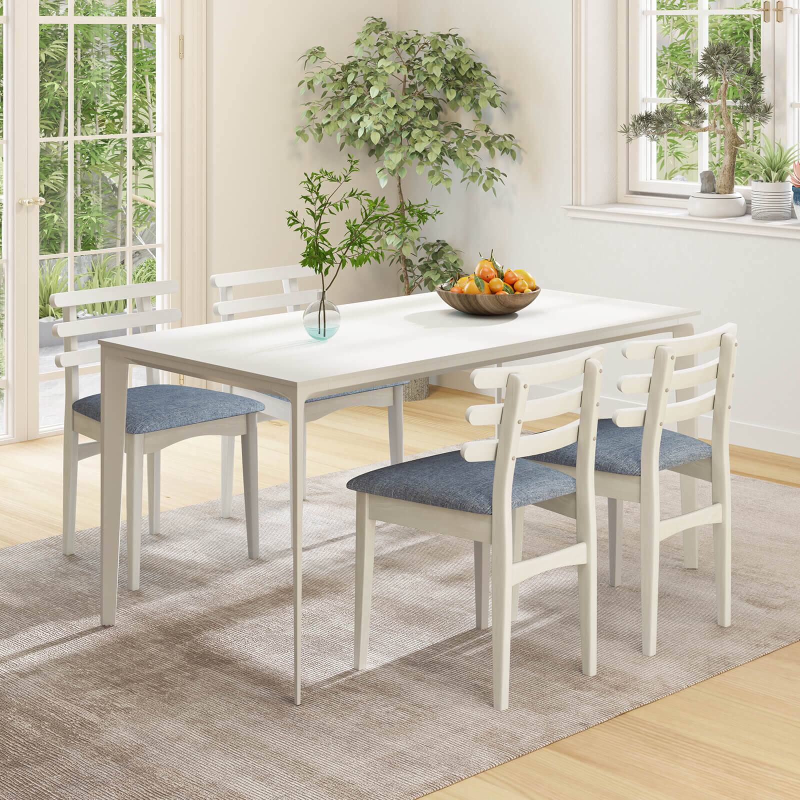 Alt View 4. Costway - Costway Dining Chairs Set of 2 with Rubber Wood Frame Padded Seat & Open Ladder Low Back - Light Blue,White.