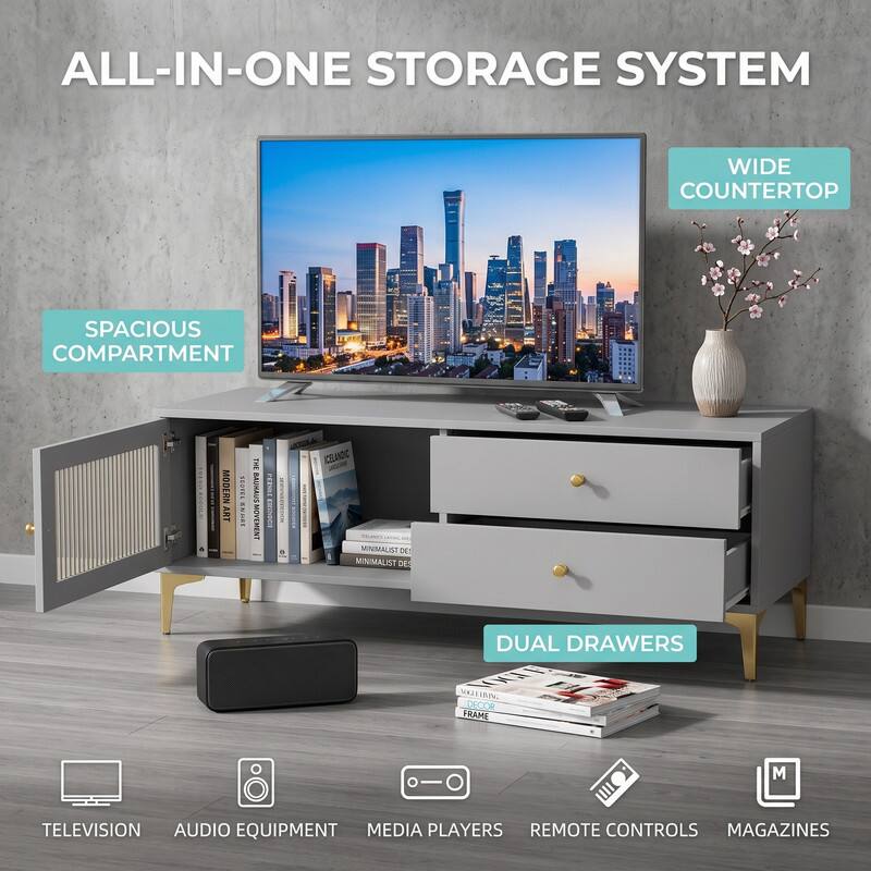 ALL-IN-ONE STORAGE SYSTEM  
WIDE COUNTERTOP  
SPACIOUS COMPARTMENT  
ART MODERN  
SECOTEL NAMES  
THE BAUNAUS MOVEMENT  
FEDGI 110-010033  
ICELANDIC MINIMALIST DE MINIMALIST DES  
DUAL DRAWERS  
SOGLEURING DECOR FRAME  
M  
TELEVISION AUDIO EQUIPMENT MEDIA PLAYERS REMOTE CONTROLS MAGAZINES