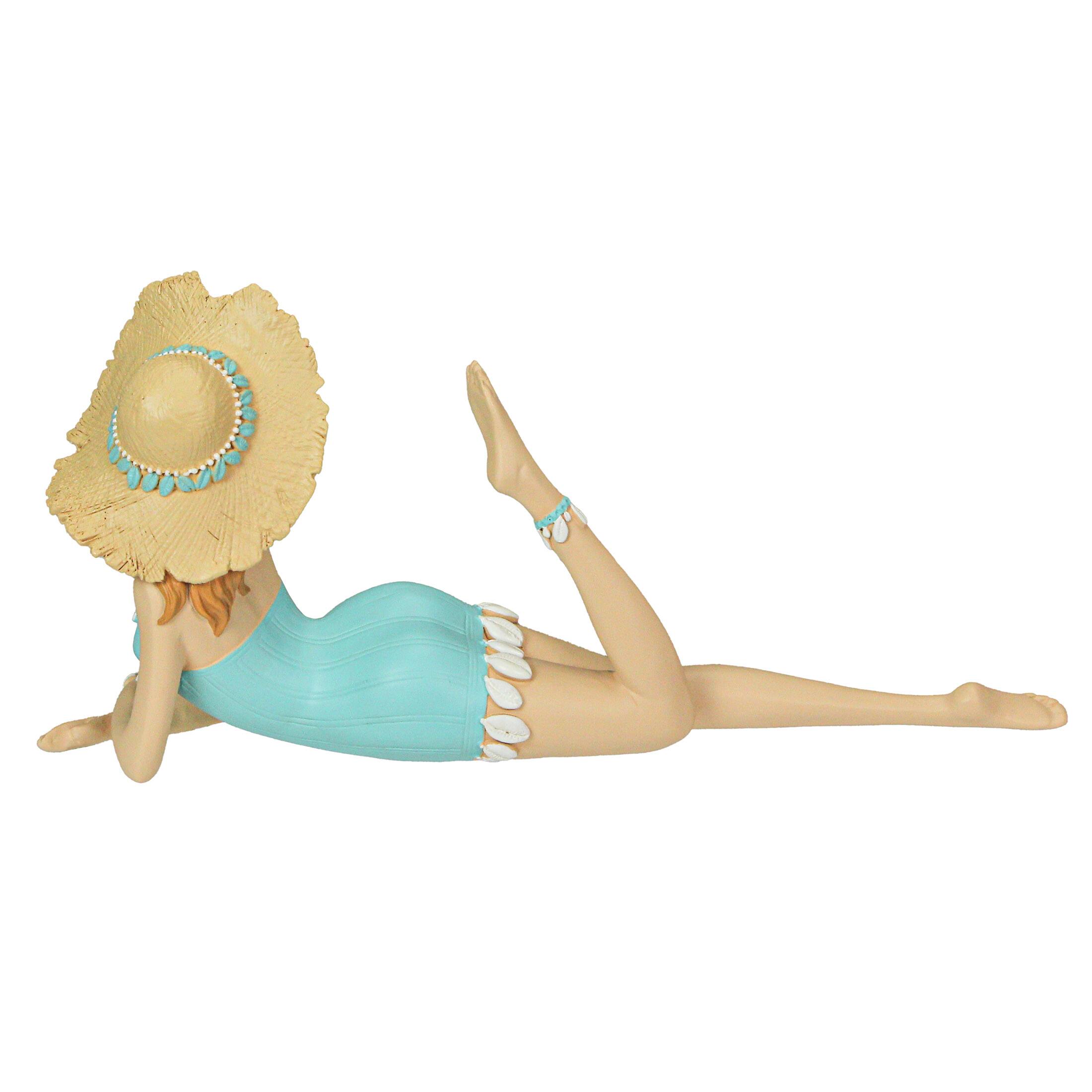 Alt View 3. Fancy That - Retro Lounging Bathing Beauty Beach Girl Teal Swimsuit Resin Figurine Home Decor - Aqua.