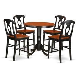 East West Furniture - 5 Pc counter height set - high Table and 4 Kitchen Dining Chairs - Black & Cherry