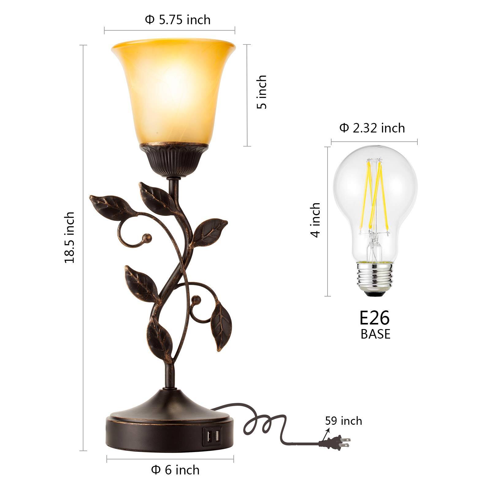 - **Lamp Dimensions:**
  - Height: 18.5 inch
  - Diameter: 5.75 inch
  - Base Diameter: 6 inch

- **Bulb Dimensions:**
  - Diameter: 2.32 inch
  - Base: E26

- **Cord Length:**
  - 59 inch