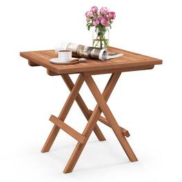 Gymax - Indonesia Wood Folding End Table Square Side Table w/ Slatted Tabletop Yard Natural - Teak