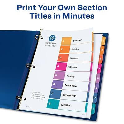 Print Your Own Section Titles in Minutes

1. Overview
2. Policies
3. Benefits
4. Calendar
5. Training
6. Dental Plan
7. Savings Plan
8. Vacation