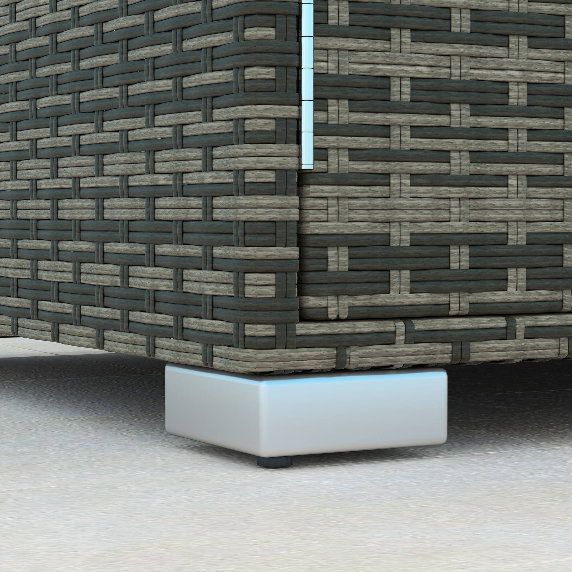 Alt View 8. Outsunny - 3 Seater Wicker Sofa with 2 Storage Side Tables and Thickened Cushions, Rattan Outdoor Patio Sofa with Wide Armrests - Gray.