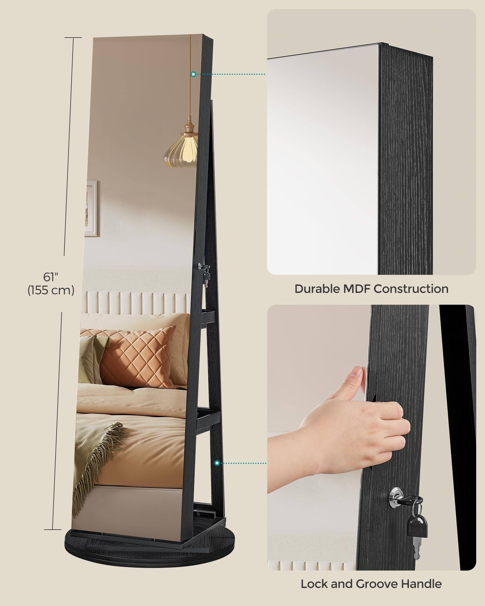 61" (155 cm)  
Durable MDF Construction  
Lock and Groove Handle