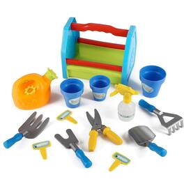 JuzToys - 8pcs Kids Gardening Set, Pretend Play for Toddlers 3-5, Toy Tool Set Include Rakes, Plant Pots, Watering Can - Blue