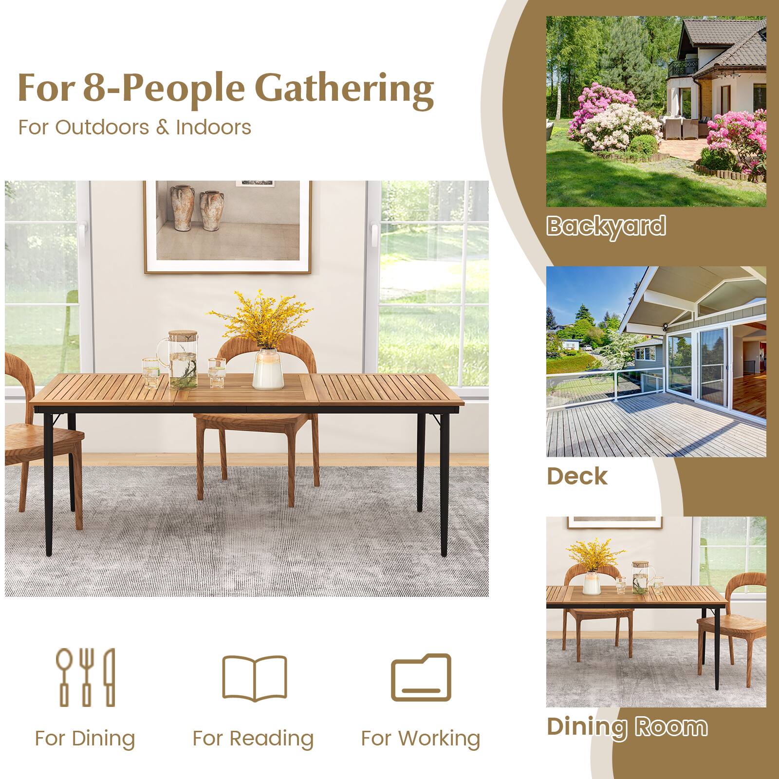 For 8-People Gathering For Outdoors & Indoors Backyard Deck For Dining For Reading For Working Dining Room
