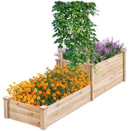 Gymax - Raised Garden Bed w/ 2 Planter Boxes & Trellis Outdoor Wooden Planter Box Kit for Sapling - Natural