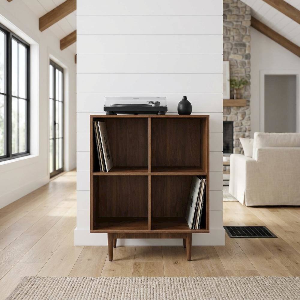 Alt View 5. FurniFact - Record Player Stand with Vinyl Storage - Walnut.